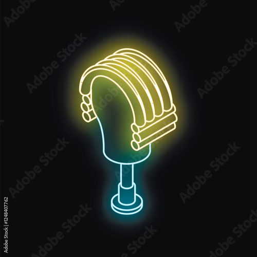 Neon judge wig displayed on mannequin, representing legal system, justice, and court proceedings