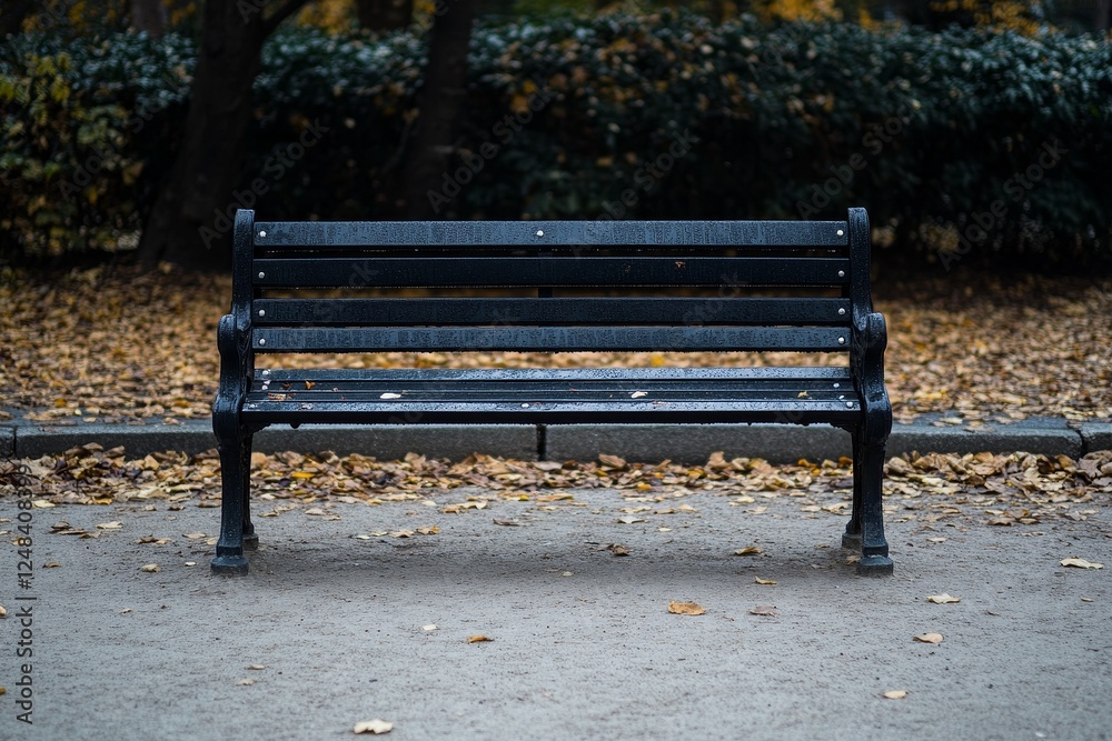 Empty park bench on autumn leaves Empty park bench on autumn leaves