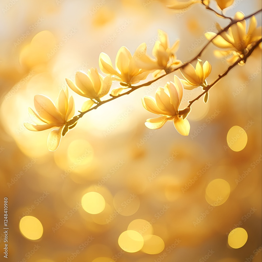 Fototapeta premium Yellow Magnolia Blossoms in Golden Sunlight