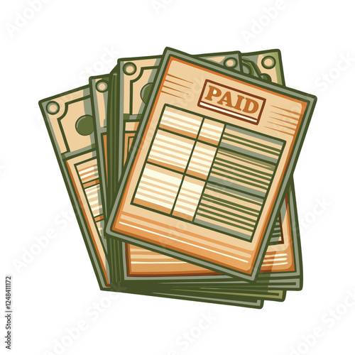 A close-up shot of a stack of paid invoices, prominently featuring a red "PAID" stamp on the top invoice.  Show clear detail of the stamp and invoice paperwork.