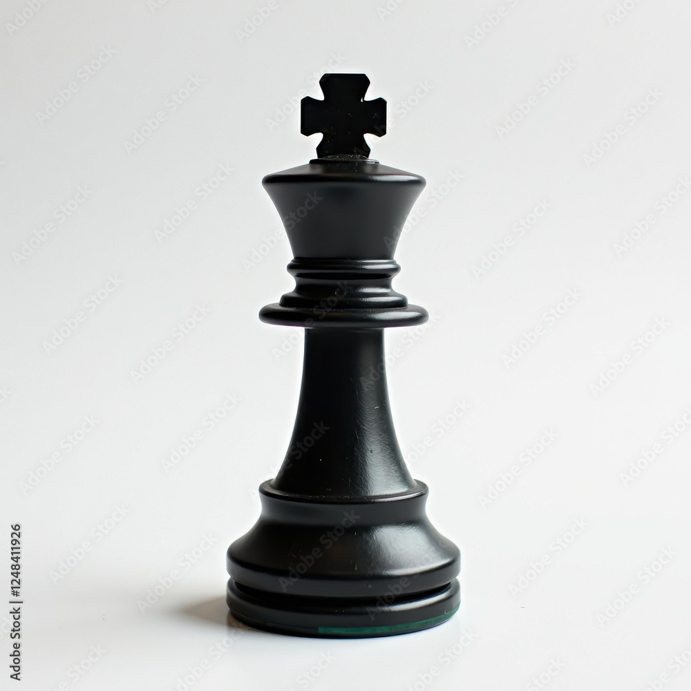 Glossy Black Chess King Highlighted Against White Background Glossy Black Chess King Highlighted Against White Background