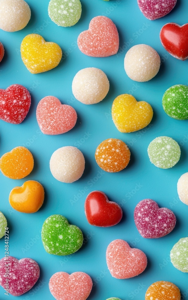 Vibrant candy hearts colorful background food photography playful environment top view sweet treats concept Vibrant candy hearts colorful background food photography playful environment top view sweet treats concept