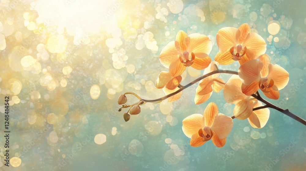 Obraz premium peach orchids blooming in sunlight