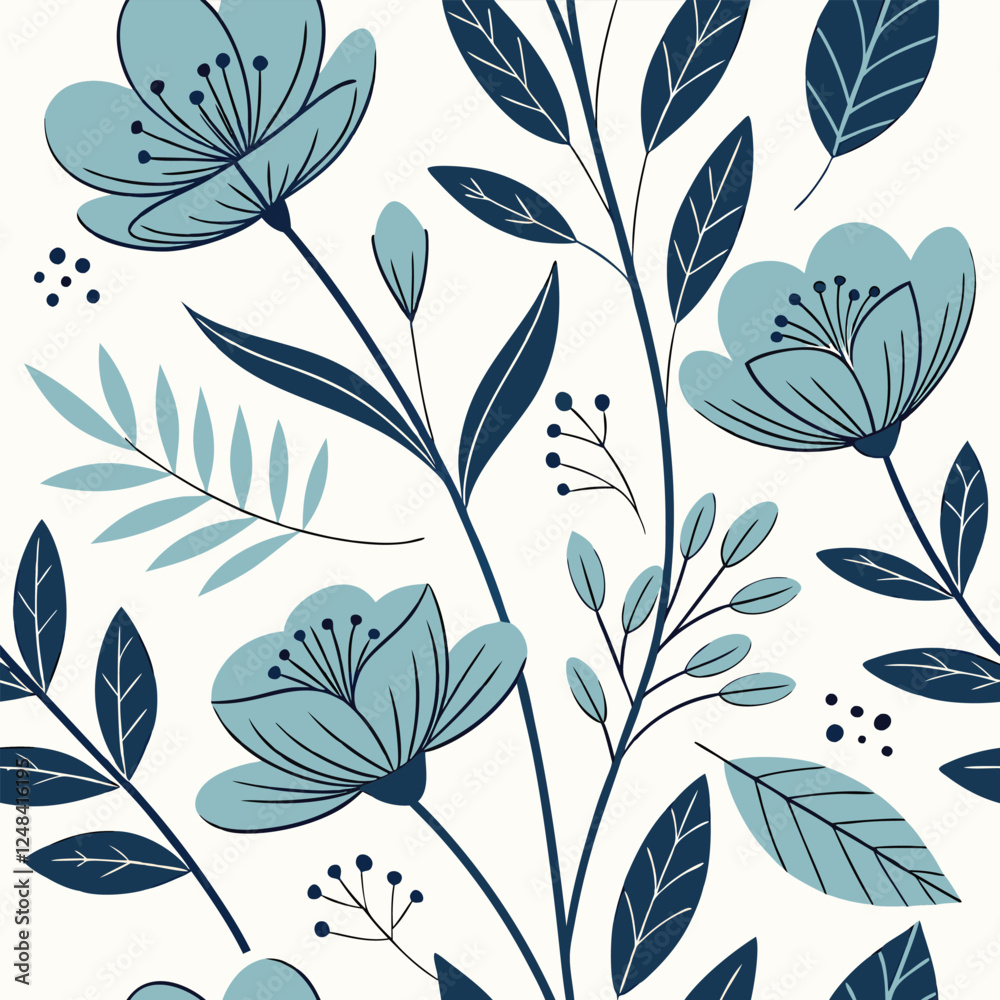 Fototapeta premium Spring Symphony Abstract Floral Blue Pattern Seriess