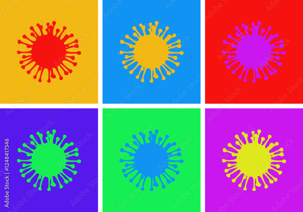 Fototapeta premium Pop Art Virus Symbol in Vibrant Multicolor Grid