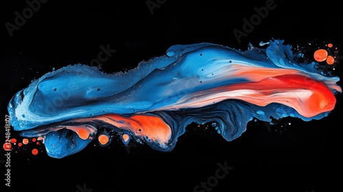 Swirling Blue and Red Acrylic Colors in Water Creating a Vivid Abstract Art Piece on Black Background