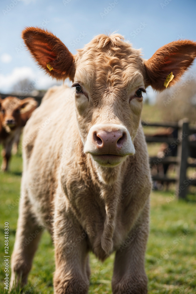 Adorable baby calf with big, soulful eyes. Heartwarming and perfect for nature, farm, or animal-themed projects