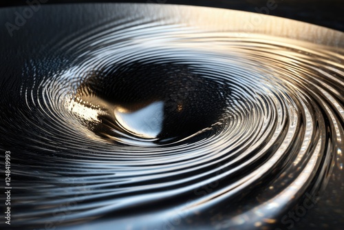 A mesmerizing vortex of liquid, swirling inward with concentric ripples and glistening reflections. photo