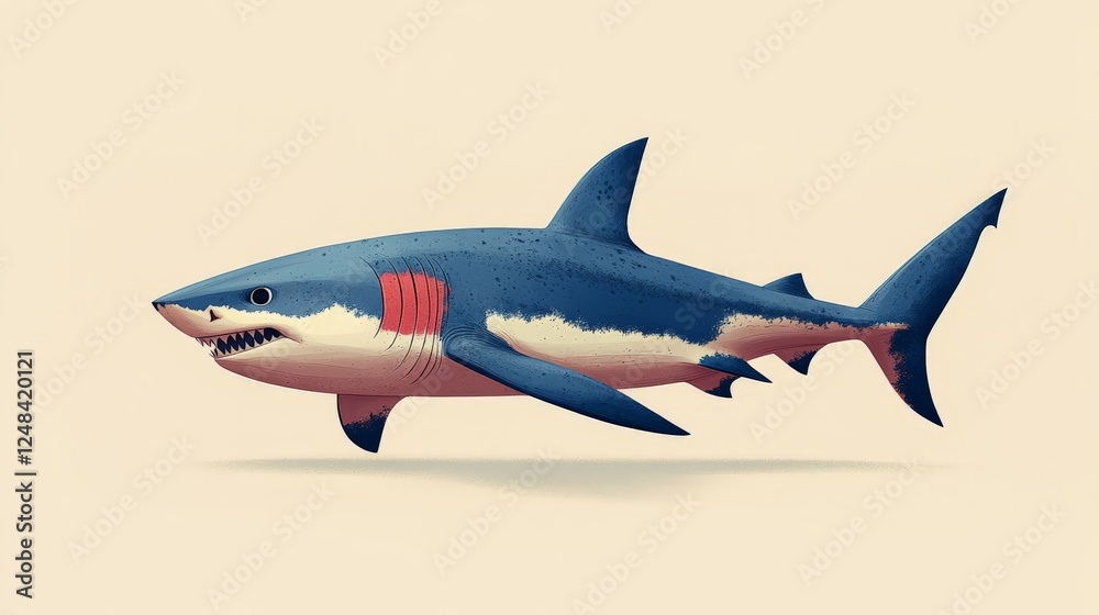 A simple flat illustration of a shark, clean lines, bold blue and gray colors, minimalist style, white background. A simple flat illustration of a shark, clean lines, bold blue and gray colors, minimalist style, white background.