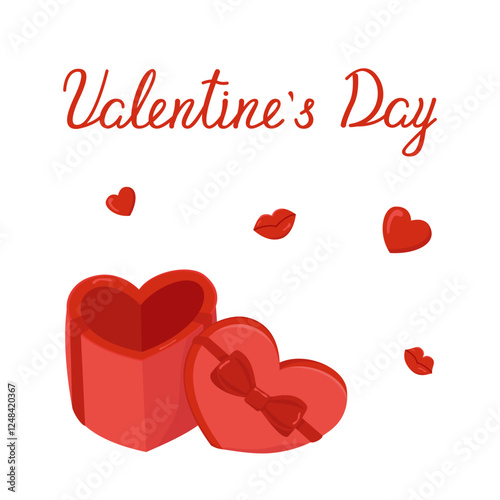 Vector Valentine's Day card. Color image of a box with a gift in the form of a heart. Declaration of love.