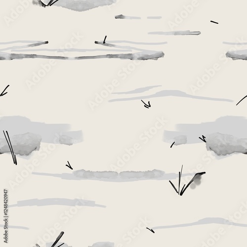 Seamless pattern with abstract snow inspired elements in grayish, gray, and black tones, fit for fabric designs, packaging, stationery, home decor, and digital backgrounds