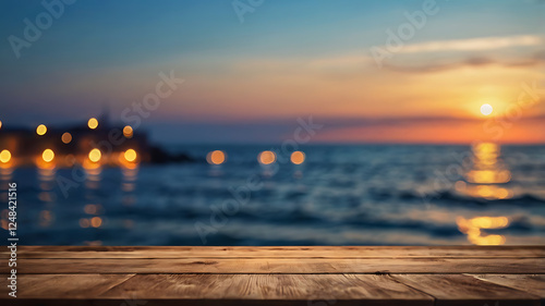 Wooden pier extending over a tropical beach with a beautiful ocean view at sunset photo