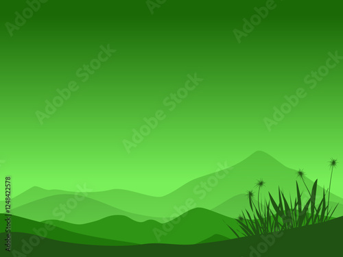 mountain range landscape with green gradient sky for nature background