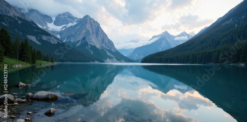 Serene Morskie Oko lake reflecting Tatra peaks, mountains, majestic, blue