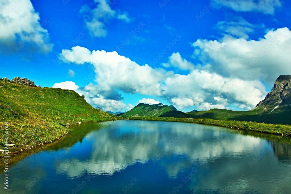 Fototapeta premium Austrian Alps - view of the lake near mountain Karhorn in the Lechtal Alps