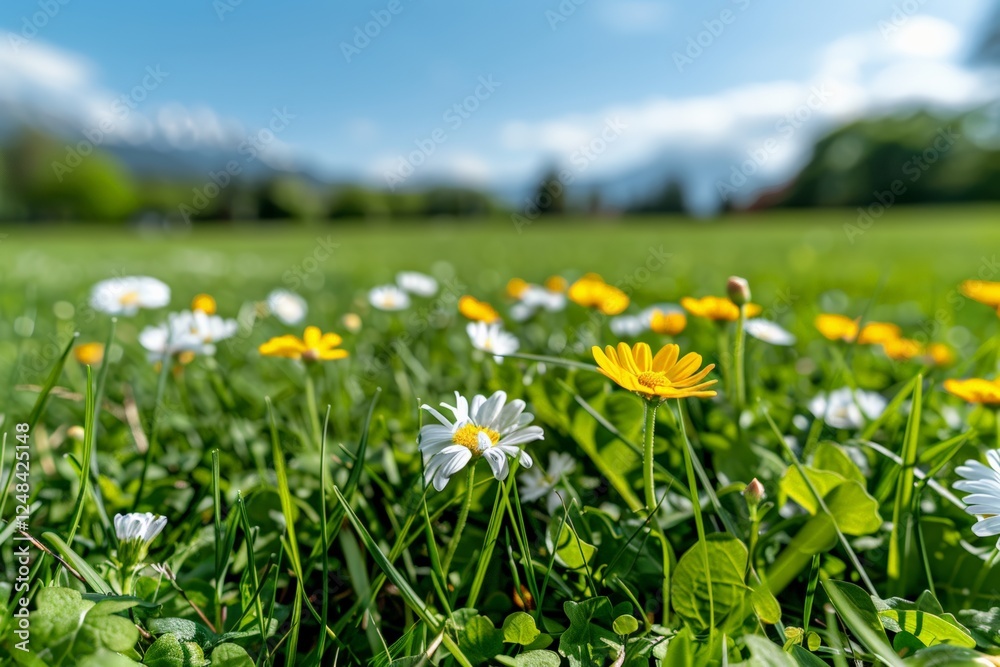 National Flower Day. A colorful wildflower meadow with mountains in the background. National Flower Day. A colorful wildflower meadow with mountains in the background.