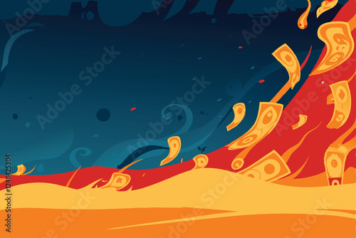 Surreal vector art depicting a desert landscape composed of two contrasting, undefined elements, showcasing vibrant colors and unexpected textures.