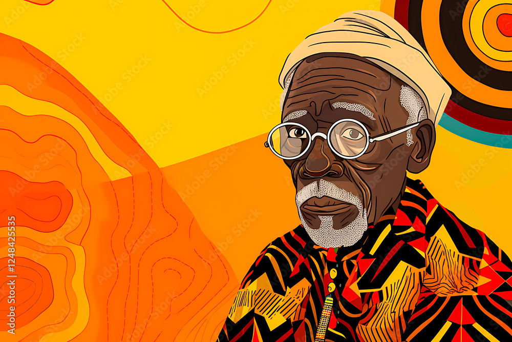 Abstract colorful yellow background with old african-american man. Contemporary art collage. Black history month juneteenth background Abstract colorful yellow background with old african-american man. Contemporary art collage. Black history month juneteenth background