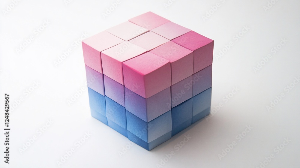 Abstract gradient cube formed with small square blocks on plain white background Abstract gradient cube formed with small square blocks on plain white background