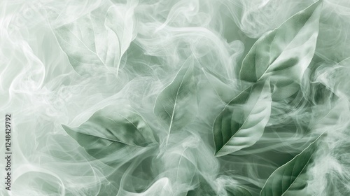 Wallpaper Mural Green Leaves Enveloped in Wispy Smoke Torontodigital.ca
