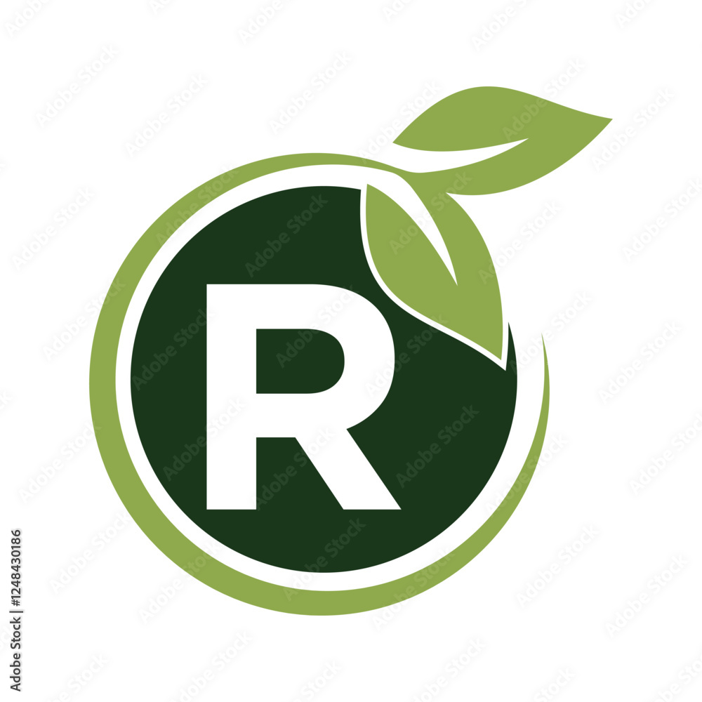Nature Logo combine with letter R vector template