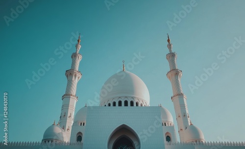 Majestic white mosque under a clear blue sky.
