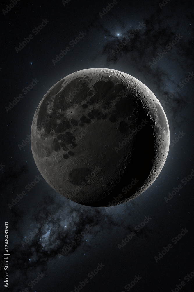 Fototapeta premium Magnificent moon shining in the night sky! Perfect for celestial themes, space exploration, and adding a touch of magic to your projects