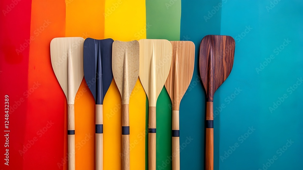 Paddles for canoes and tubes isolated on a colorful background Paddles for canoes and tubes isolated on a colorful background