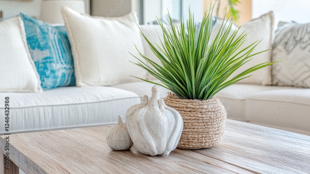 Coastal Living Room Decor With Plant And Ornaments Coastal Living Room Decor With Plant And Ornaments