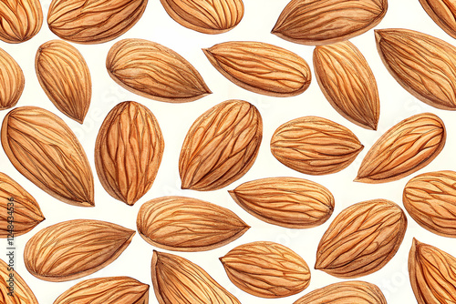 Wallpaper Mural Almond Abundance: A vibrant, close-up overhead shot showcasing numerous almonds scattered across the frame, their rich brown hues and intricate textures in sharp focus. Torontodigital.ca
