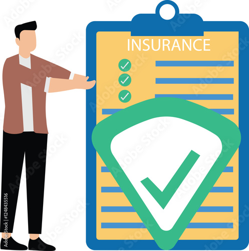 Health and insurance, insurance business promotion and marketing, life insurance, automobile insurance, isometric traders holding insurance policies with both hands behind a shield