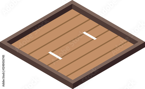 Isometric view of a dohyo, a traditional sumo wrestling ring made of clay and covered with sand, used for competitive matches and training