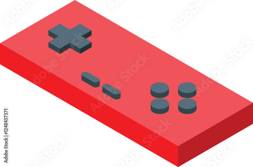 Red isometric gamepad controller representing gaming, entertainment, and leisure activities