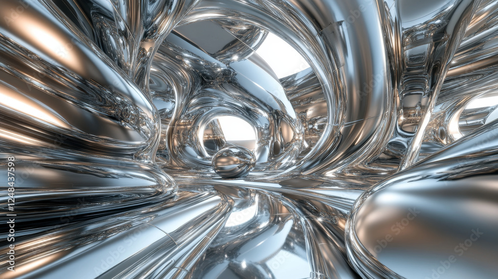 Abstract array of shiny metal geometric objects of different height modern futuristic 3d rendering illustration silver reflections Abstract array of shiny metal geometric objects of different height modern futuristic 3d rendering illustration silver reflections