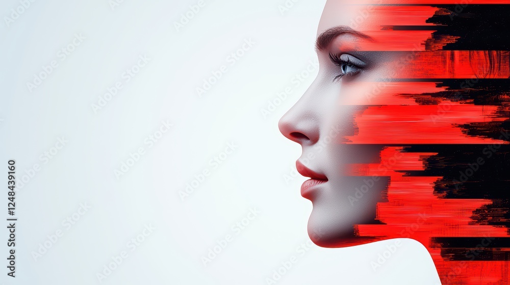Artistic Concept of Abstract Portrait with Red Brush Strokes Artistic Concept of Abstract Portrait with Red Brush Strokes