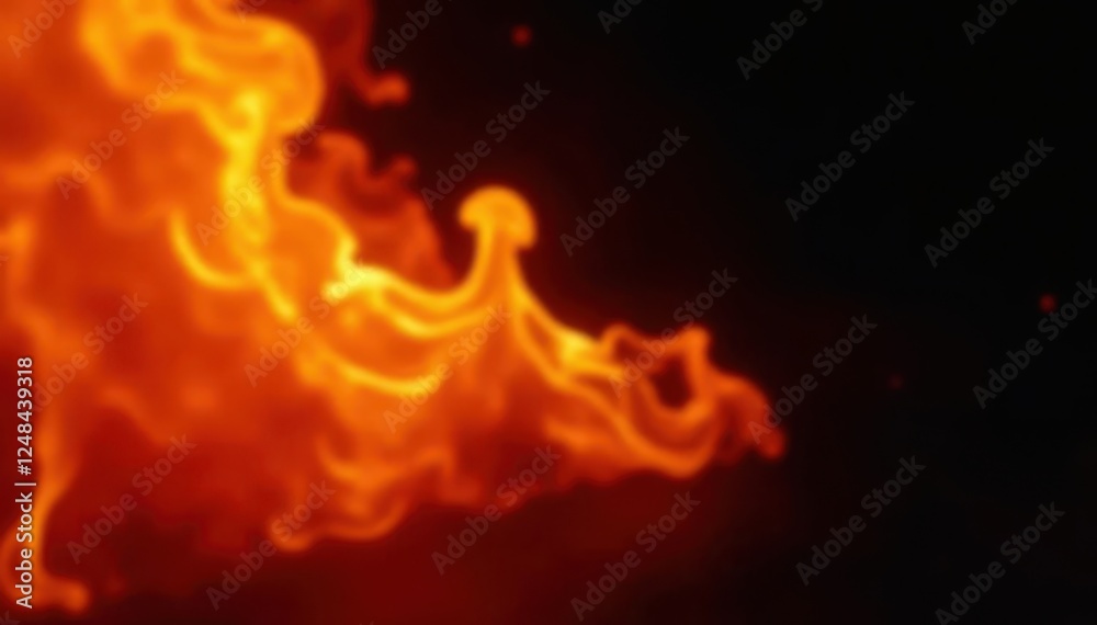 Fototapeta premium Intense orange and yellow flames, flickering against pure black , light, wallpaper, close-up