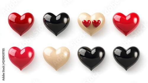 3d heart design element set, white background 
