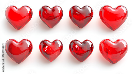 3d heart design element set, white background 