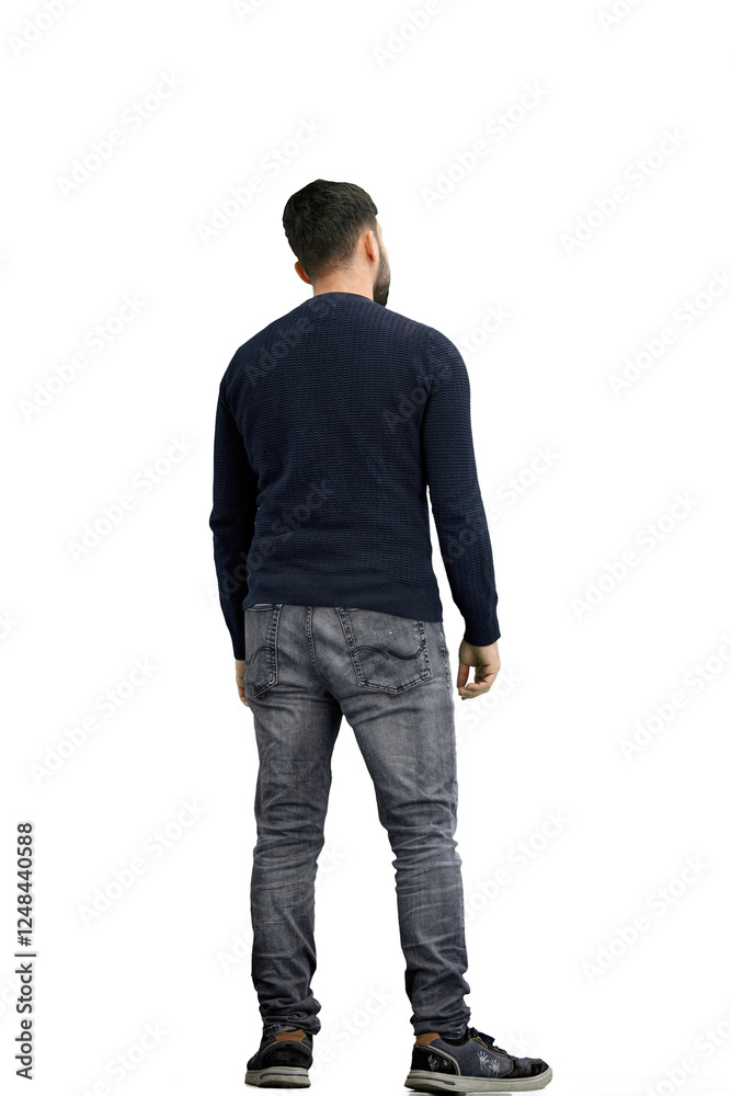 Naklejka premium A man, full-length, on a white background, thinks