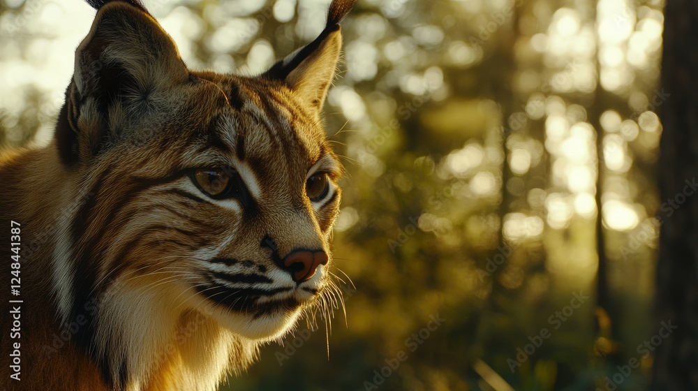 Fototapeta premium Eurasian Lynx Portrait In Golden Forest Light