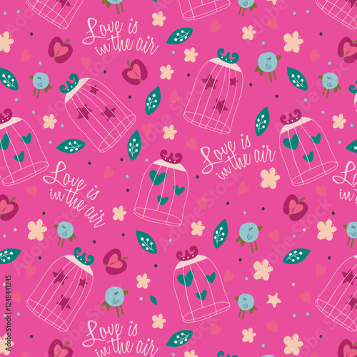 Vintage seamless texture with birds, cages and flowers. Seamless pattern can be used for wallpaper, pattern fills, web page background,surface textures. Gorgeous seamless floral background.