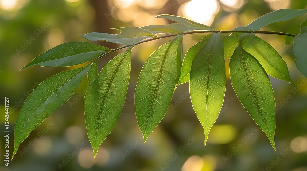 Obraz premium Sunlight Illuminates Vibrant Green Leaves Branch
