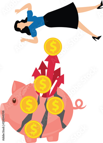 Funding explosion, cost overruns, savings crisis, inflation, a rising pack of arrows bursting through and crushing the piggy bank