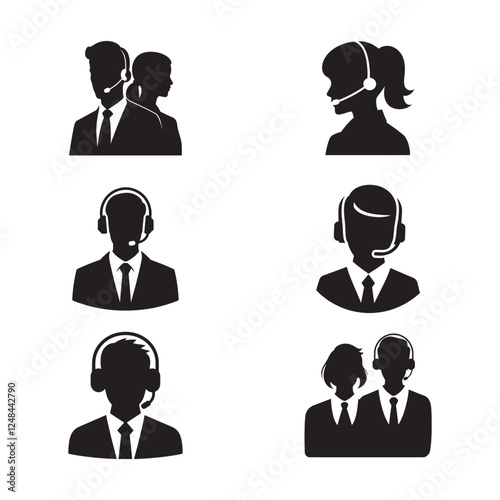 Customer Support Service Icons Silhouettes vector art Illustration