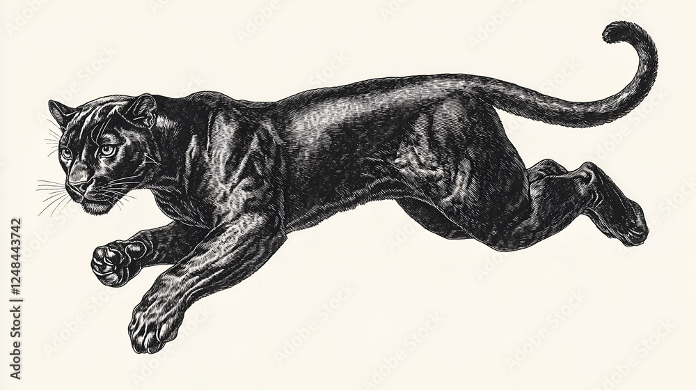 Obraz premium Black Panther in a jumping pose on a white background.