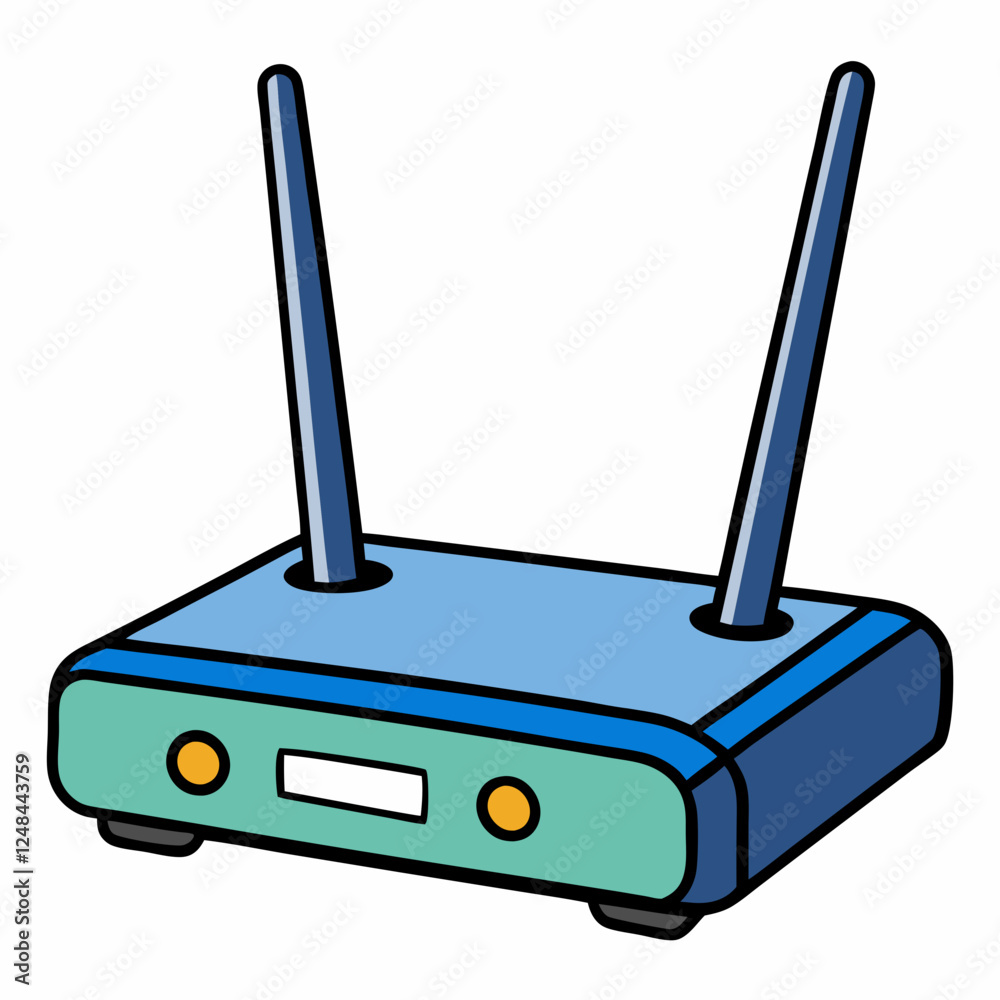 Fototapeta premium Wireless Router illustration with antennas and blue accents