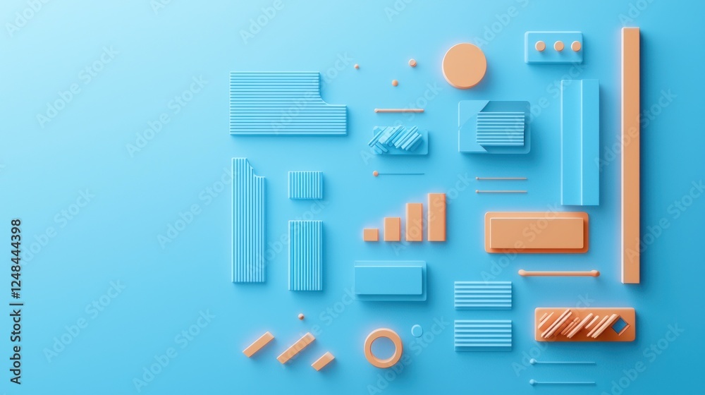 Abstract Geometric Composition: Pastel Blue and Peach 3D Shapes Abstract Geometric Composition: Pastel Blue and Peach 3D Shapes