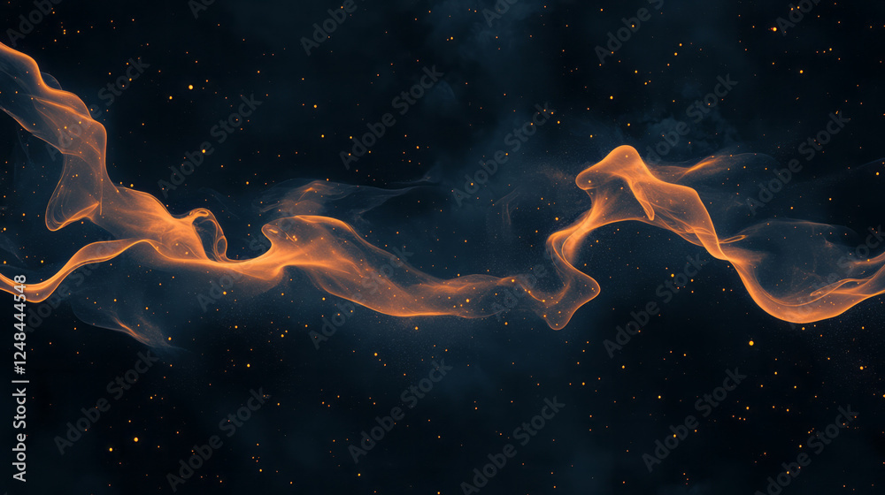 Naklejka premium A serene, fluid arrangement of deep blues and warm oranges swirling gracefully, punctuated by