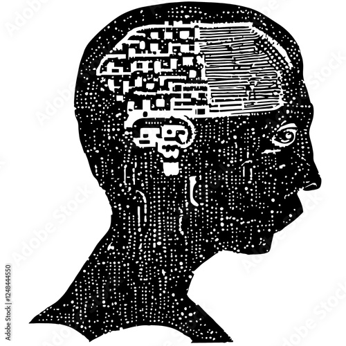 Artificial intelligence concept. Vector illustration of human head with brain.