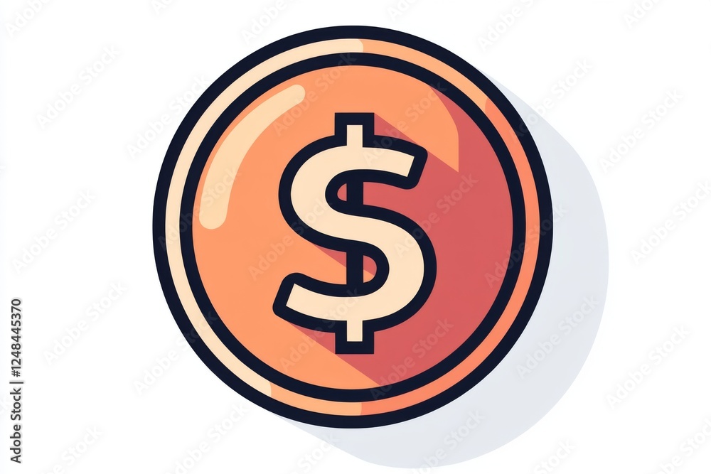 Circular orange dollar coin with minimal shadow Circular orange dollar coin with minimal shadow